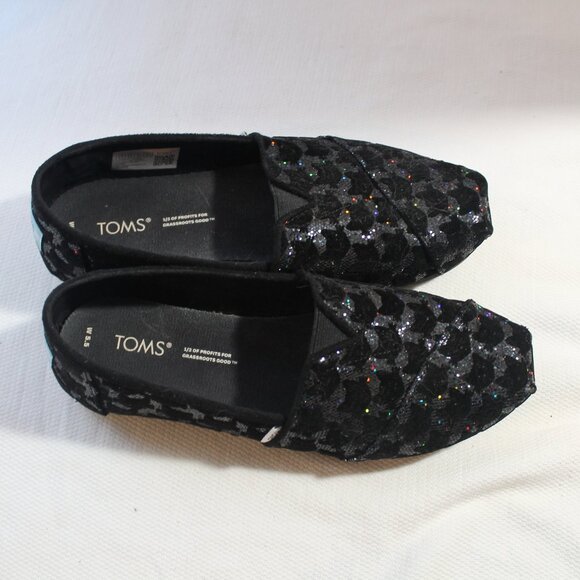 TOMS Black Cat Sparkly Alpargatas, Halloween, Cat Lady, Size 5.5 - Picture 4 of 7